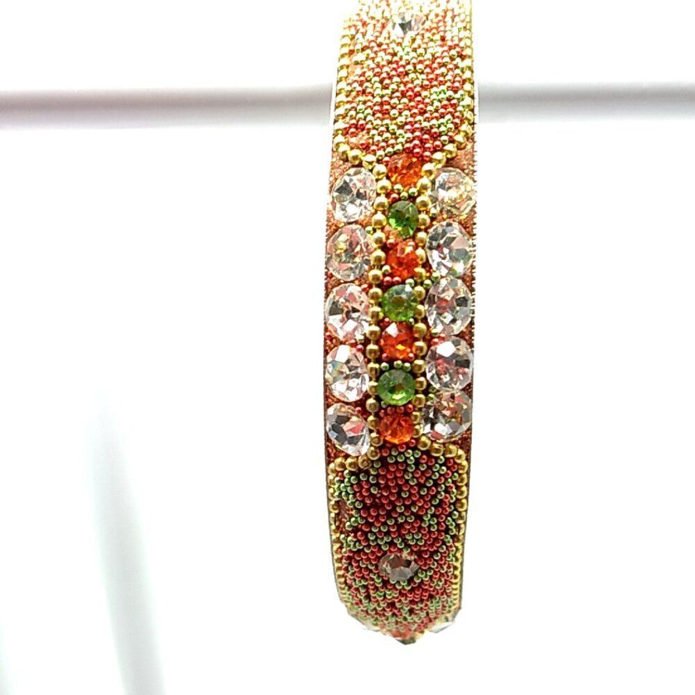 Seed Bead & Crystal Bangle Bracelet 6.5"